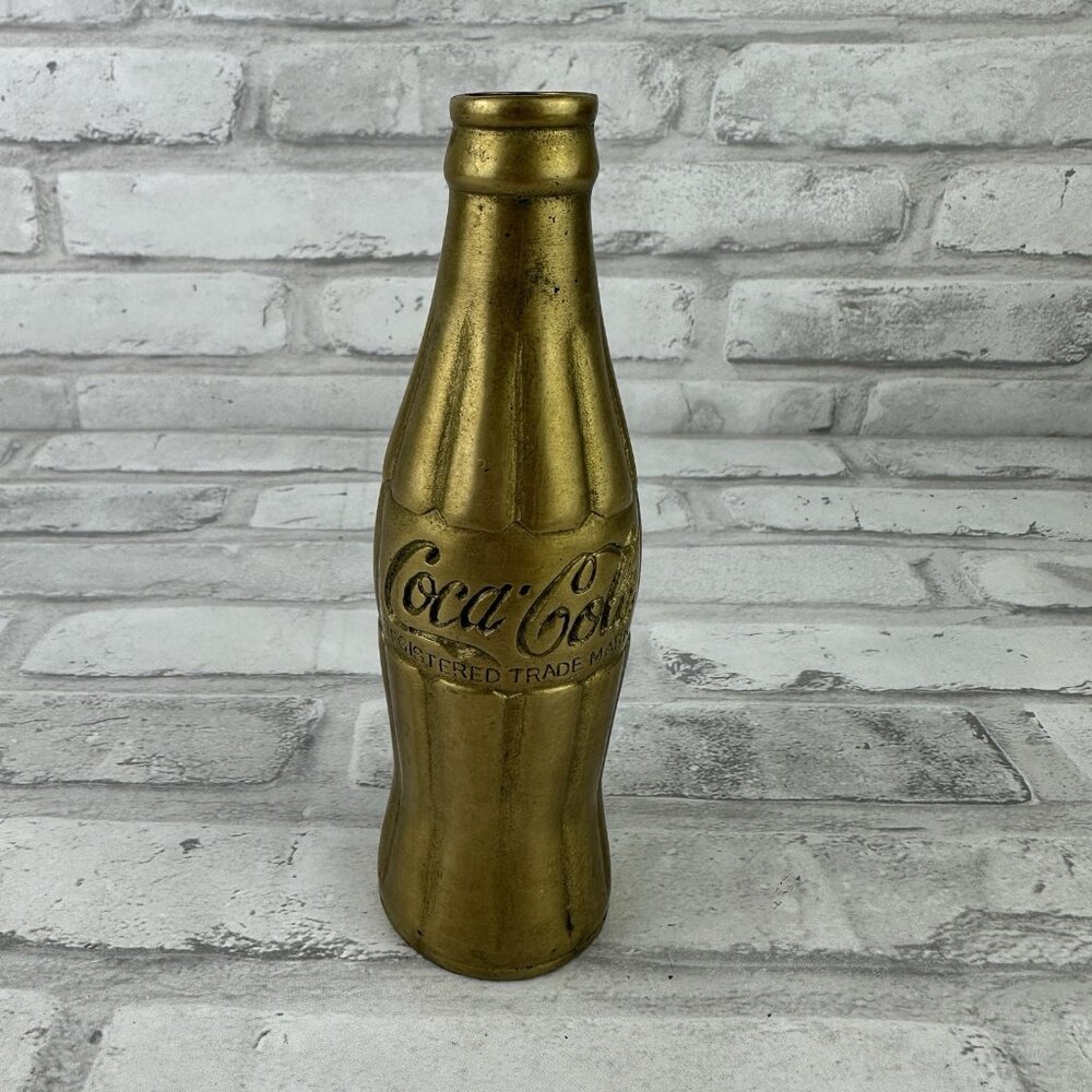 Coca Cola Coke Brass Soda Bottle 6.75” Tall Gold Tone - Picture 2 of 4
